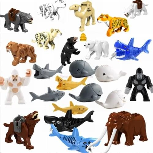 Animal World Figures Fierce Tiger Wolf Leopard Camel Ghost Zombie Shark Chimpanzee Whale Blocks Movies Sets Kids Educational Toy