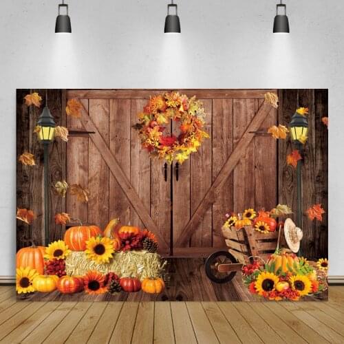 Old Wooden Backgrounds For Photography Planks Floor Door Autumn Sunflowers Haystack Child Newborn Portrait Photographic Backdrop