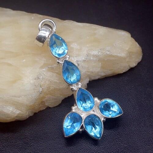 Gemstonefactory Jewelry Big Promotion 925 Silver New Arrival Unique Blue Topaz Women Ladies Gifts Necklace Pendant 1301