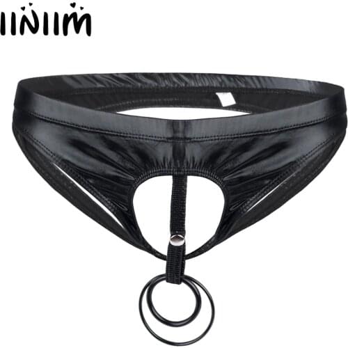 Iiniim Men Lingerie Briefs Bikini Underwear Underpants with Penis Hole with O-Rings Underwear Open Butt Sexy Gay Mens Panties