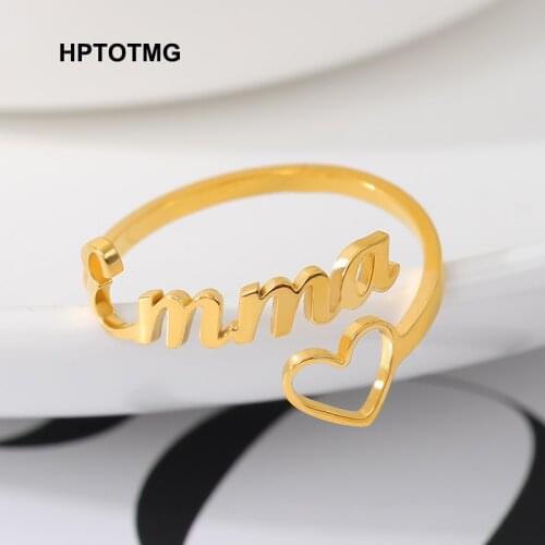 Custom Love Heart Name Ring For Women Personalized Stainless Steel Rose Gold Couple Ring BFF Rings Letter Anillos Jewelry Gift