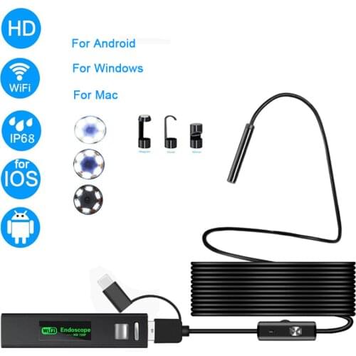 WiFi Endoscope Camera 5MM 6LEDs 720P 2.0MP Industrial Inspection Borescope Camera IP68 Waterproof for IPhone Android Phone