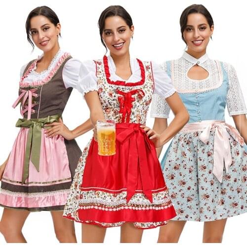 Carnival Dirndl Oktoberfest Costume Colorful Traditional Beerfest Clubs Maid Waitress Cosplay Fancy Party Dress Halloween