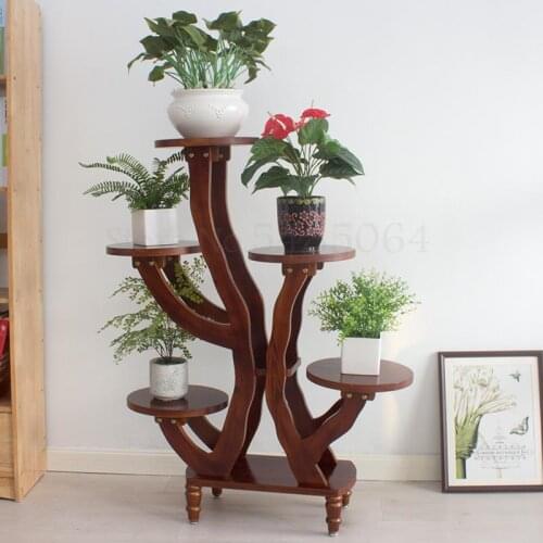 Indoor Flower Shelf Living Room Solid Wood Multilayer Floor-standing Wooden Flower Shelf