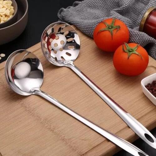 Long Handle Soup Spoon Hot Pot Colander Strainer Spoon Tablespoons Portable Tableware Steel Filter Spoon With Hook