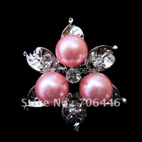Small Silver Color Pink Pearl Flower Design Brooch