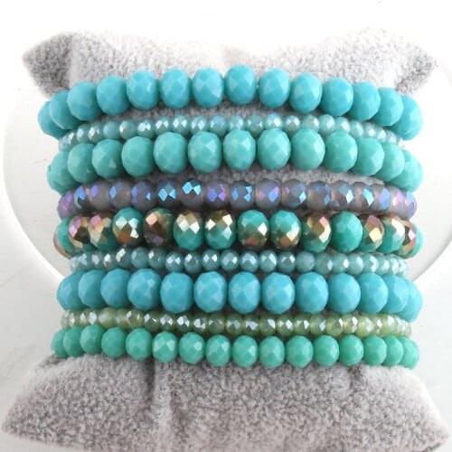 MD Fashion Designer Beaded Bracelet Set Blue 4,6,8 mm 9pc Glass Crystal Bracelets & Bangles Set For Women Jewelry