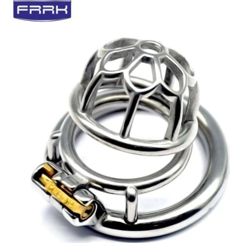 FRRK Metal Chastity Cage Penis Rings Penis Bondage Locks, Sex Toys for Men Stainless Steel Male Chastity Device, Adult Game