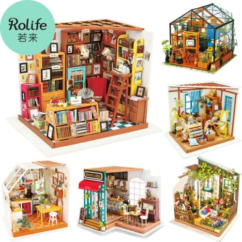 Robotime Rolife DIY Wooden Miniature Dollhouse Greenhouse Handmade Doll House Kitchen With Furniture Toys For Children Lady Gift