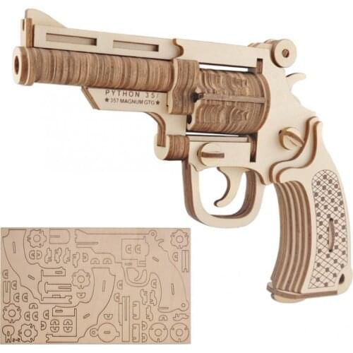 DIY Revolver Gun Model Toys Assembled 3D Jigsaw Wooden Puzzle Games Crafts Gift For Children Educational Toys Birthday Gift