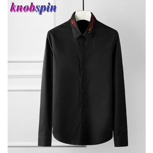 Plus size 3XL 4XL Mens Shirt 2019 Autumn New Brand business Long sleeve male dress shirts Embroidery Collar Solid slim Camisas