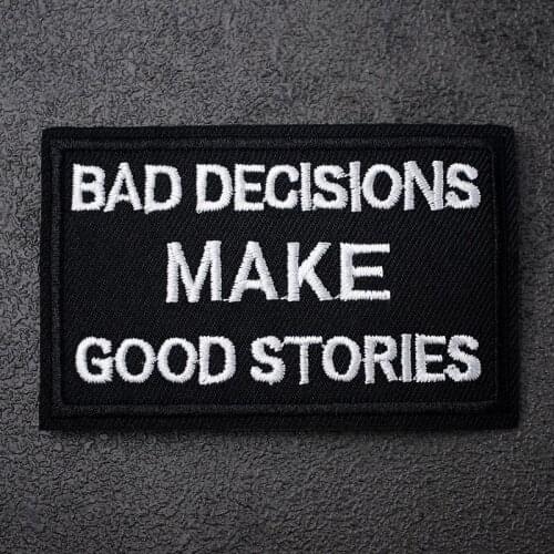 BAD DECISIONS Size:5.0x7.9cm DIY Embroidery Badge Applique Clothes Ironing Clothing Sewing Supplies Decorative Badges