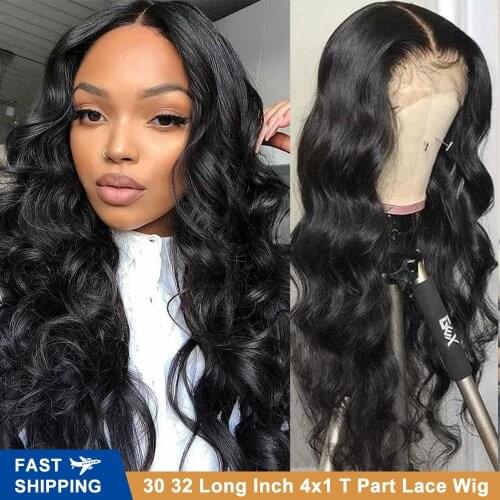 Peruvian Body Wave 32 Inch Lace Front Wig for Black Women 4x1 T Part Lace Wig Human Hair Pre Plucked Bleached Knots Wig 180%Remy
