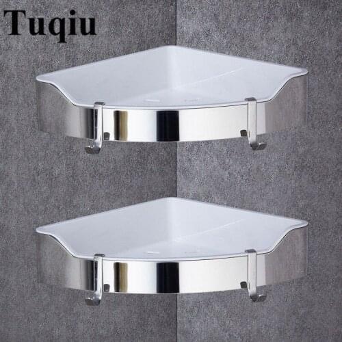 Bathroom Shelf with Hooks Double Tier Stainless Steel 304 Multi-functional Sturdy Corner Shelf Gold Wall Shelf Bathroom Rack