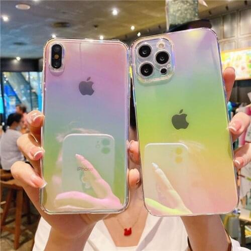 Luxury Laser Gradient Hard PC Phone Case For iphone 11 12 Pro Max Clear Cover For iphone 7 8 Plus X XR XS Max Colorful Cases