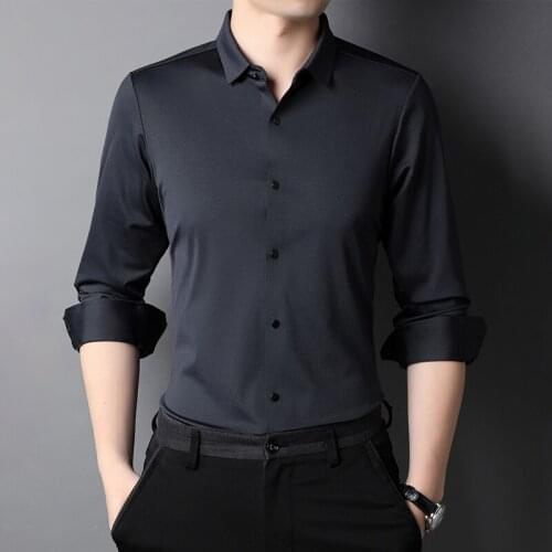 2021 Brand New Spring Fall Long Sleeve Shirt For Men Casual Fashion Fit Elastic Breathable English Style For Male Quality Shirt