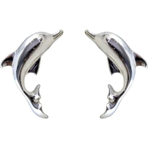 White Gold Sea Animals Dolphins Stud Earrings 2016