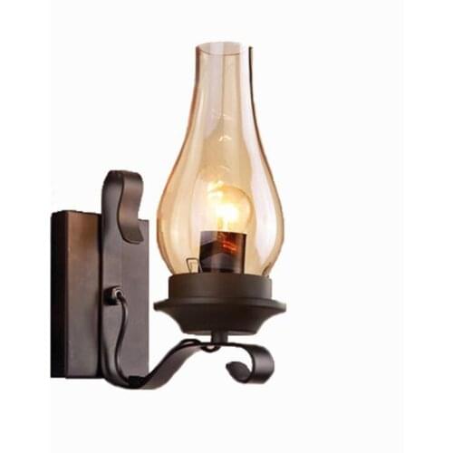 Glass Retro Wall Lamp Vintage Iron Lamps Wall Sconce LED Wall Light Fixtures Bedroom Aplik Beside Cafe Bathroom Mirror Lights