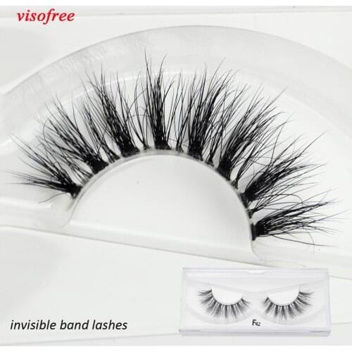 Visofree Mink Eyelashes Clear Band EyeLashes Crisscross Transparent Band False Eyelashes Handmade Dramatic Lashes Upper Lash F42