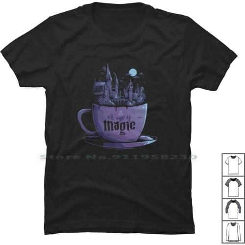 A Cup Of Magic T Shirt 100% Cotton Wizard Potter Coffee Castle Otter Magic Up