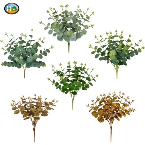 Green Artificial Leaves Large Eucalyptus Leaf Plants Wall Material Decorative Fake Plants For Home Shop Garden Party Decor