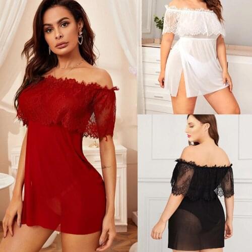 Plus Size 4XL Womens Nightgown Sexy Lingerie Hot Lace Babydoll Sleepwear Nightdress Sexy Underwear Nightwear Ladys Mini Dress