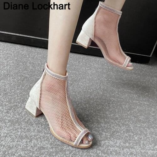 2021 Summer Women Sandals Boots Romanesque Sandalias Open Toe Sandal Party Dress Shoes Female High Heels Mesh Boots Ladies 41 42