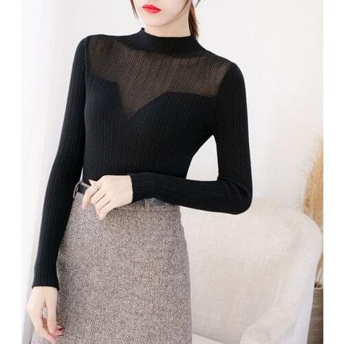 2021 Jersey Mujer Knitted Slim Half High Collar Sweaters Women Pullover Long Sleeve Top Solid Elegant Pull Femme Spring Autumn