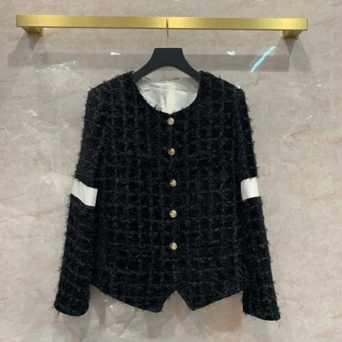 Spring Autumn Womens High quality tweed coat Elegant women O-neck Wool jackets C677