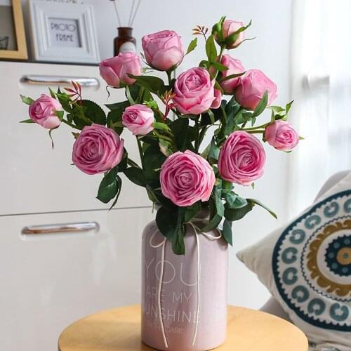 10pcs/lot Home Art Decor 70cm 3 Heads Plastic Silk Red Creamy White Rose Wedding Party Favor Artificial Flower Valentines Gift