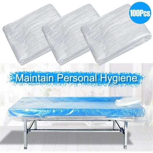 100Pcs Disposable Transparent Film Couch Cover Bedspread SPA Massage Treatment Table Sheets Beauty Bed Waterproof Film Cover