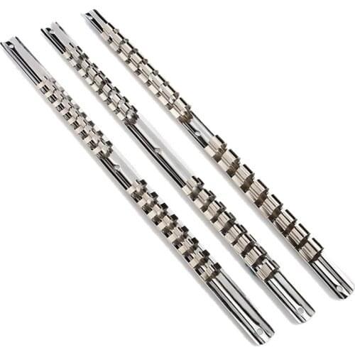 3Pcs Socket Rack Holder 1/4 Inch 3/8 Inch 1/2 Inch with 16 Clips on Rail Tool Organizer Storage