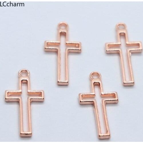 40pcs Metal Rose Gold Hollow Cross Charms Pendants Beads 11x23mm DIY Bracelet Jewelry Making