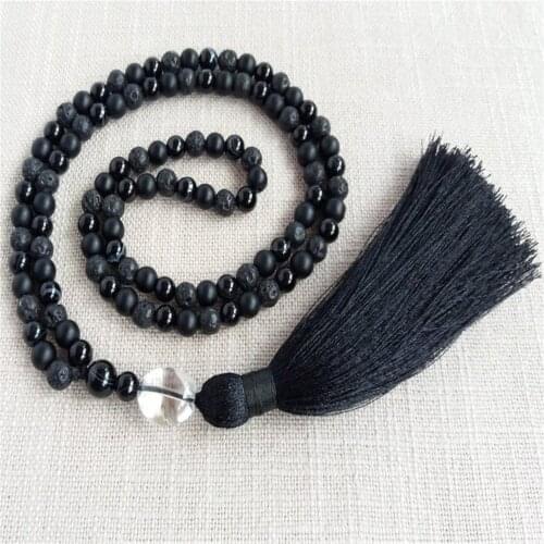 6mm Black Onyx Lava Stone Gemstone 108 Beads Mala Necklace Classic Spirituality Religious Buddhism Meditation