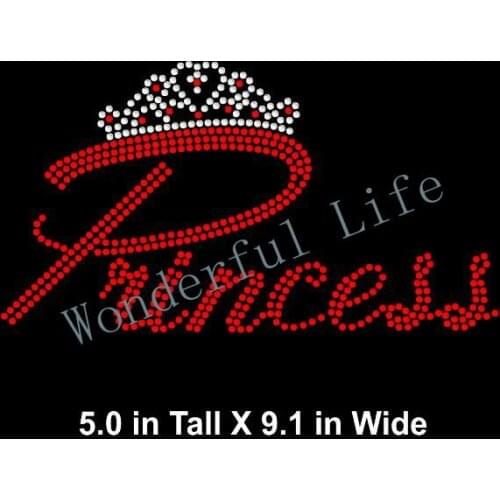 Free Shipping Princess Rhinestone Bling Iron-On red with white crystal