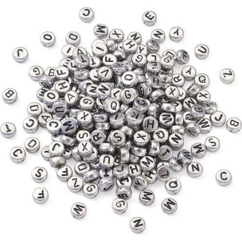 598pcs Letter Acrylic Beads Silver Color Plated Alphabet Flat Round Loose Spacer Beads For DIY Bracelet Necklace Jewelry Making