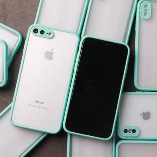 2 in 1 light blue Color Phone Case For iphone 6 6S 7 8 Plus 11 12 pro XR XS Max X SE 2020 Shockproof Bumper Transparent Cover