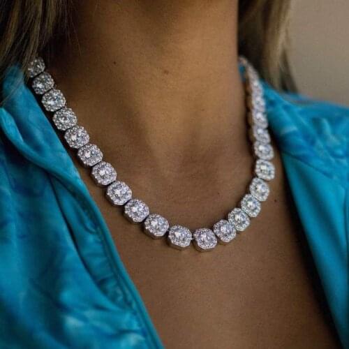 Wholesale factory price square cz paved women hip hop heavy necklace with bling cz paved statement long necklace for wedding