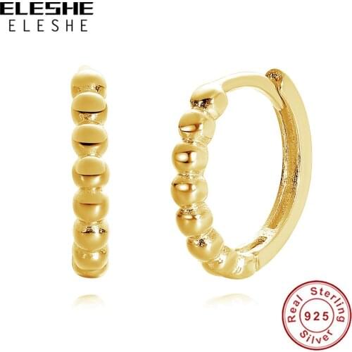 ELESHE 925 Sterling Silver Fine Earrings 18K Gold Plated Round Circle Bead Hoop Earrings For Women Wedding Jewelry Gift 2020