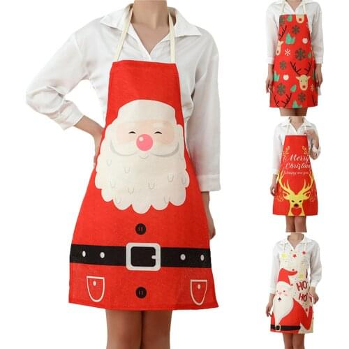Xmas Adults Apron Santa Clause Print Waist Cloth Festival Ornament Cooking Accessories for Women Men Best Gift