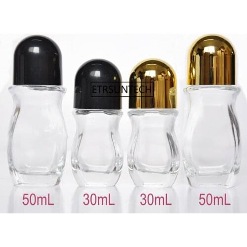 50pcs Glass Clear Roll On Bottles 30ml 50ml Liquid Deodorant Cosmetic Personal Care Roll-on Container with Big Roller Ball F2881