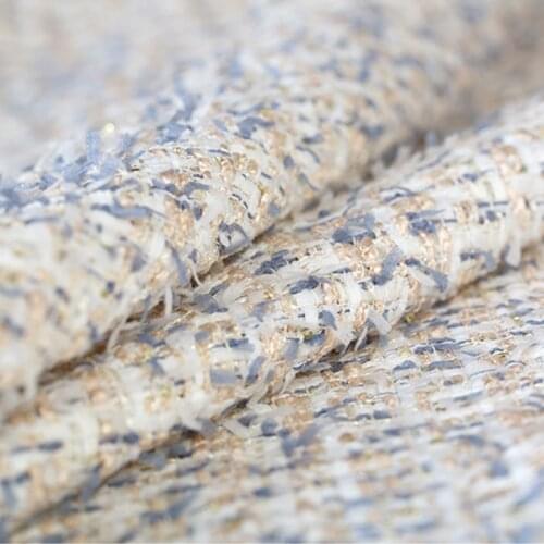 Hot sale partysu sky blue sequin soft tweed fabric for coat skirt bazin riche getzner tissu telas tissus stoffen tela tecido DIY