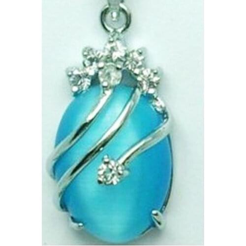 Hot sell ->@@ Hot sale new Style >>>>>Excellent blue Opal necklace Pendant + Chain Ketten -Top quality free shipping