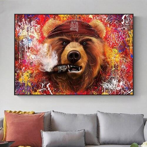Smoking Mafia Bear Home Decor Graffiti Art Poster Painting On The Canvas Prints Funny Animal Wall Picture For Living Room Cuadro
