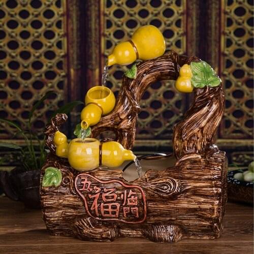 Ceramic water fountain humidifier Home Furnishing desktop Zhaocai garden Fengshui round Five blessings descend upon the house de
