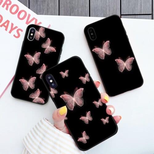 Beauty pink Butterfly Phone Case For iphone 12 mini 11 Pro Max Soft Silicone black Back Cover 6s 7 8 plus SE 2020 X XR XS Max