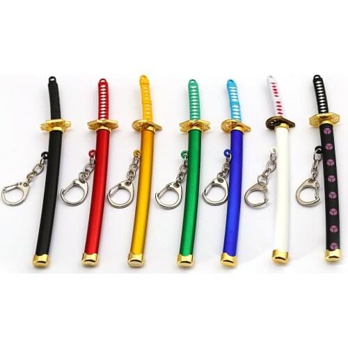 Hot Cartoon One Piece Sword Keychain Metal Pendant Zoro Three Knife Flow Keyring Straw Hat Pirates Chaveiro Accessory