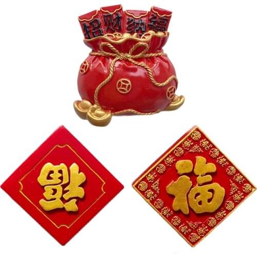 New Hand-painted Chinese New Year Happy Lucky Bag 3D Fridge Magnets Tourism Souvenirs Refrigerator Magnetic Stickers Gift