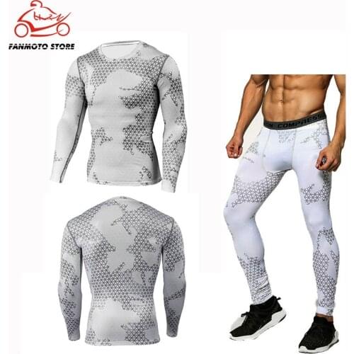 Motorcycles Quick Dry Camouflage Mens Running Sets Compression Sports Suits Skinny Tights Clothes Gym Fitness Camo Sportswear