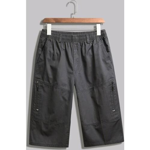 Mens overalls zipper pocket cropped trousers cotton washed multi-pocket shorts